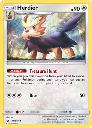 Herdier 104/149 - Reverse Holofoil SM Base Set - Uncommon