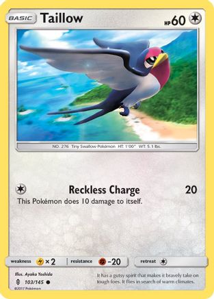 Taillow 103/145 - Reverse Holofoil SM Guardians Rising - Common
