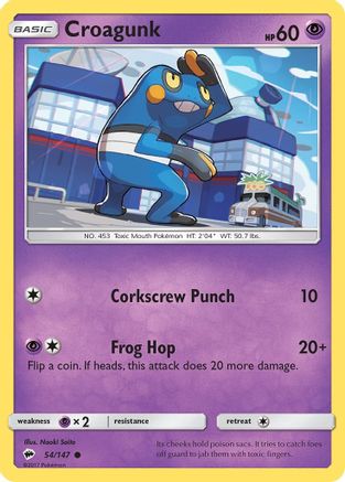 Croagunk 054/147 - Reverse Holofoil SM Burning Shadows - Common