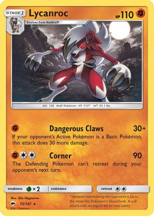 Lycanroc (75) 075/147 - Holofoil SM Burning Shadows - Holo Rare