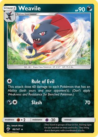 Weavile 086/147 SM Burning Shadows - Rare