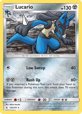 Lucario 126/214 - Reverse Holofoil SM Unbroken Bonds - Holo Rare