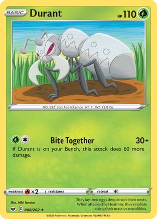 Durant 008/202 - Reverse Holofoil SWSH01 Sword & Shield Base Set - Rare