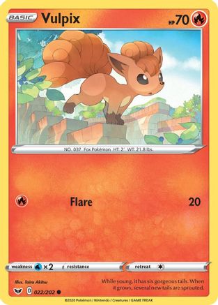 Vulpix 022/202 - Reverse Holofoil SWSH01 Sword & Shield Base Set - Common