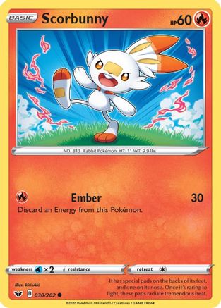 Scorbunny (030) 030/202 - Reverse Holofoil SWSH01 Sword & Shield Base Set - Common