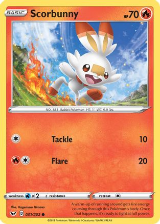 Scorbunny (031) 031/202 - Reverse Holofoil SWSH01 Sword & Shield Base Set - Common