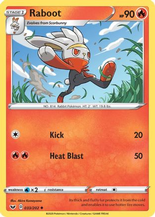 Raboot (033) 033/202 - Reverse Holofoil SWSH01 Sword & Shield Base Set - Uncommon