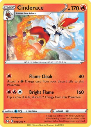 Cinderace (036) 036/202 - Reverse Holofoil SWSH01 Sword & Shield Base Set - Rare