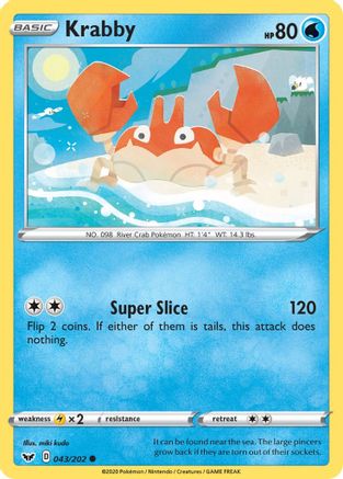 Krabby (043) 043/202 - Reverse Holofoil SWSH01 Sword & Shield Base Set - Common