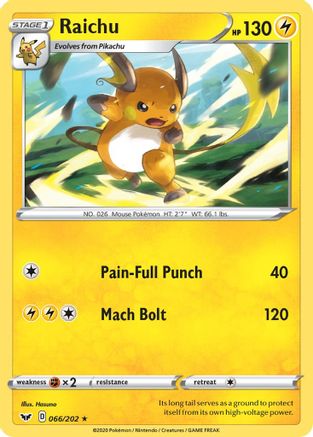 Raichu 066/202 - Reverse Holofoil SWSH01 Sword & Shield Base Set - Rare