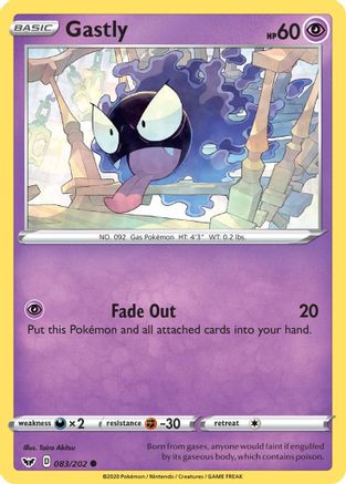 Gastly 083/202 - Reverse Holofoil SWSH01 Sword & Shield Base Set - Common