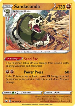 Sandaconda (110) 110/202 - Reverse Holofoil SWSH01 Sword & Shield Base Set - Holo Rare