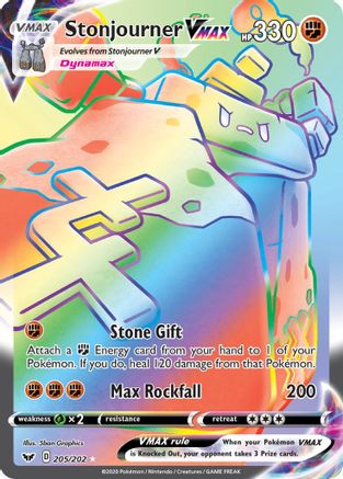 Stonjourner VMAX (Secret) 205/202 - Holofoil SWSH01 Sword & Shield Base Set - Secret Rare