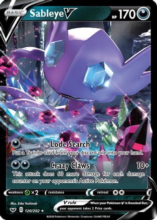 Sableye V 120/202 - Holofoil SWSH01 Sword & Shield Base Set - Ultra Rare