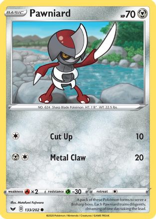 Pawniard 133/202 - Reverse Holofoil SWSH01 Sword & Shield Base Set - Common