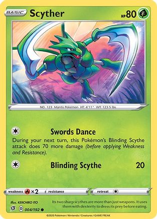 Scyther 004/192 - Reverse Holofoil SWSH02 Rebel Clash - Common