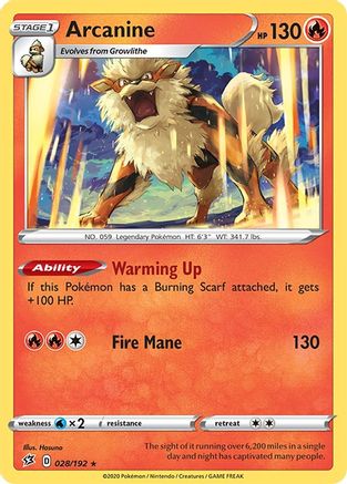 Arcanine 028/192 - Reverse Holofoil SWSH02 Rebel Clash - Rare