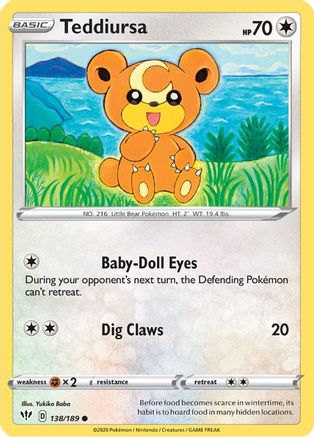 Teddiursa 138/189 - Reverse Holofoil SWSH03 Darkness Ablaze - Common