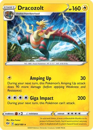 Dracozolt 065/189 - Reverse Holofoil SWSH03 Darkness Ablaze - Rare