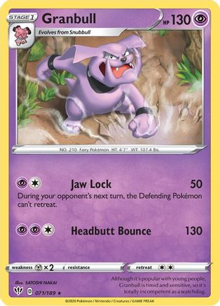 Granbull 071/189 - Reverse Holofoil SWSH03 Darkness Ablaze - Rare