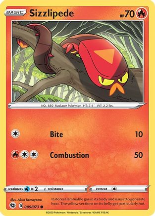 Sizzlipede 009/73 - Reverse Holofoil Champions Path - Common