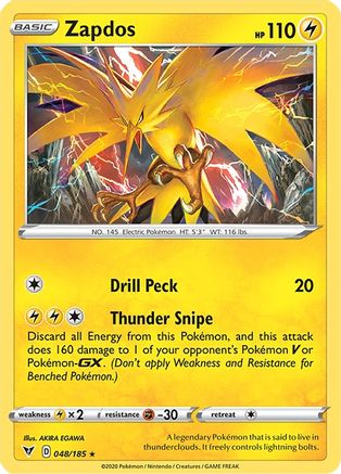 Zapdos 048/185 - Reverse Holofoil SWSH04 Vivid Voltage - Holo Rare