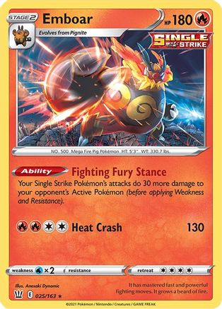 Emboar 025/163 - Holofoil SWSH05 Battle Styles - Holo Rare