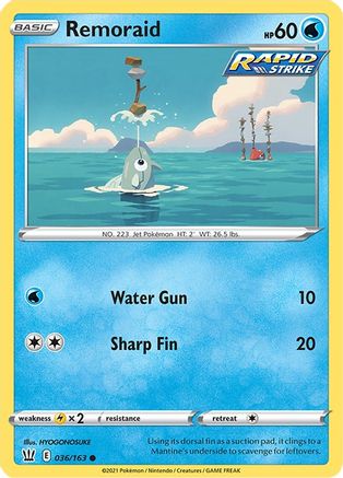 Remoraid 036/163 - Reverse Holofoil SWSH05 Battle Styles - Common