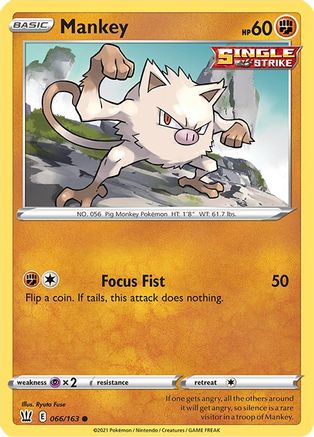Mankey 066/163 - Reverse Holofoil SWSH05 Battle Styles - Common