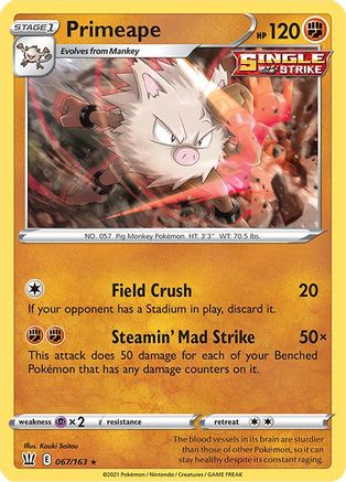 Primeape 067/163 - Reverse Holofoil SWSH05 Battle Styles - Rare