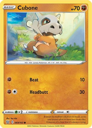 Cubone 069/163 - Reverse Holofoil SWSH05 Battle Styles - Common