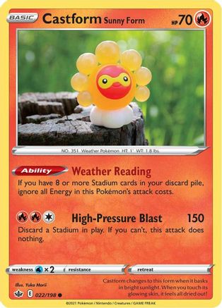 Castform Sunny Form 022/198 - Reverse Holofoil SWSH06 Chilling Reign - Common