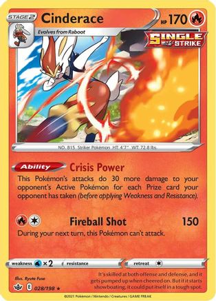 Cinderace 028/198 - Holofoil SWSH06 Chilling Reign - Holo Rare