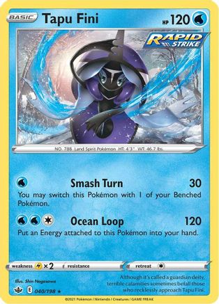 Tapu Fini 040/198 - Reverse Holofoil SWSH06 Chilling Reign - Holo Rare