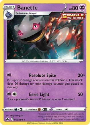 Banette 063/198 SWSH06 Chilling Reign - Rare