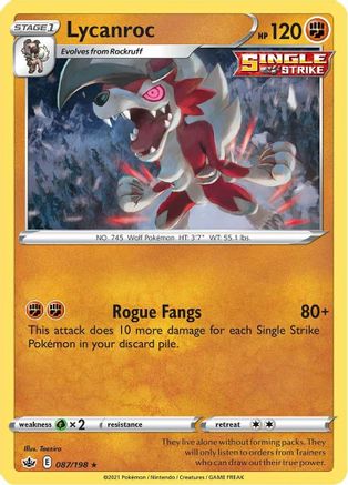 Lycanroc 087/198 - Reverse Holofoil SWSH06 Chilling Reign - Holo Rare