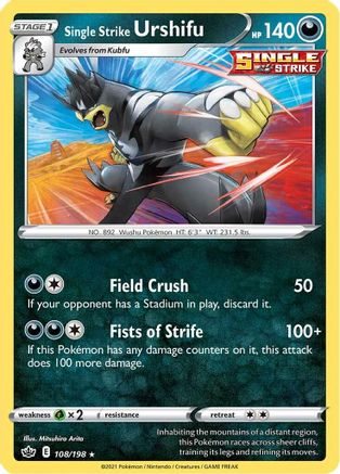 Single Strike Urshifu 108/198 - Reverse Holofoil SWSH06 Chilling Reign - Holo Rare