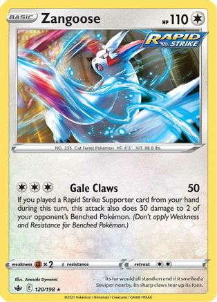 Zangoose 120/198 - Reverse Holofoil SWSH06 Chilling Reign - Rare