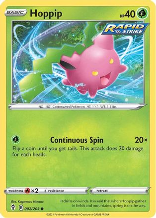 Hoppip 002/203 - Reverse Holofoil SWSH07 Evolving Skies - Common