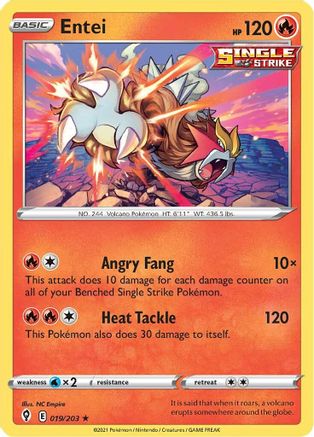 Entei 019/203 - Reverse Holofoil SWSH07 Evolving Skies - Holo Rare