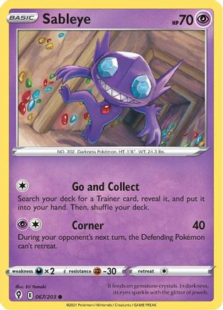 Sableye 067/203 - Reverse Holofoil SWSH07 Evolving Skies - Common