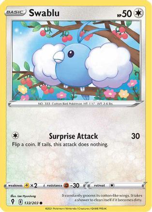 Swablu 132/203 - Reverse Holofoil SWSH07 Evolving Skies - Common