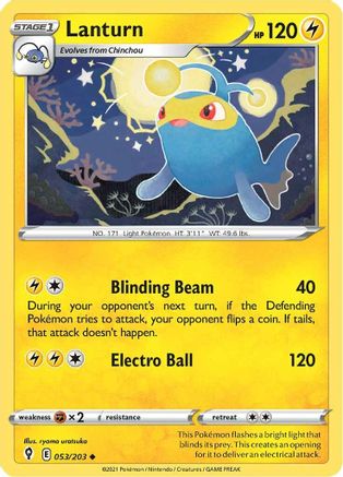 Lanturn 053/203 - Reverse Holofoil SWSH07 Evolving Skies - Uncommon