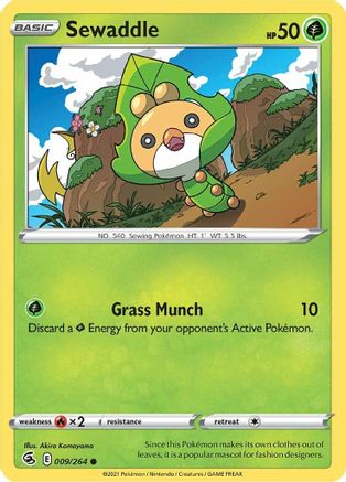 Sewaddle 009/264 - Reverse Holofoil SWSH08 Fusion Strike - Common