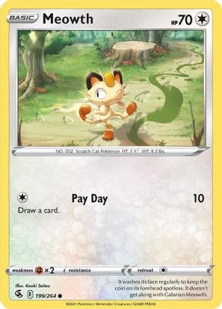 Meowth 199/264 - Reverse Holofoil SWSH08 Fusion Strike - Common
