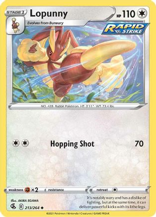 Lopunny 213/264 - Reverse Holofoil SWSH08 Fusion Strike - Uncommon
