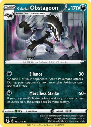 Galarian Obstagoon 161/264 - Reverse Holofoil SWSH08 Fusion Strike - Holo Rare
