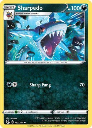 Sharpedo 163/264 - Reverse Holofoil SWSH08 Fusion Strike - Uncommon