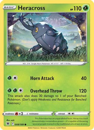 Heracross 008/189 - Reverse Holofoil SWSH10 Astral Radiance - Common