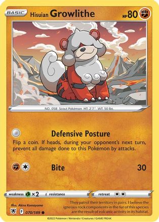 Hisuian Growlithe 070/189 - Reverse Holofoil SWSH10 Astral Radiance - Common